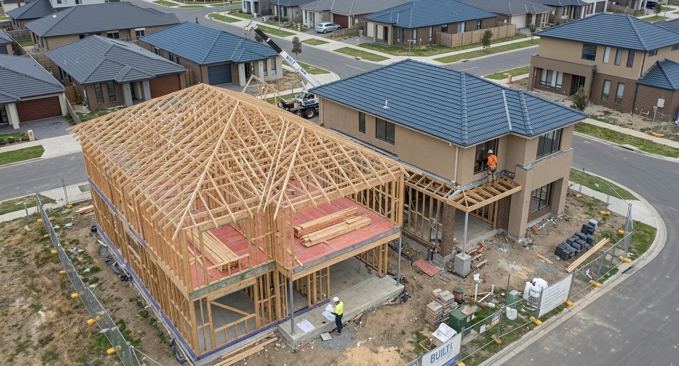 Builder reviewing construction quality on site