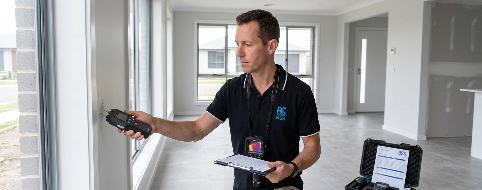 BSS Group inspector using moisture detection equipment