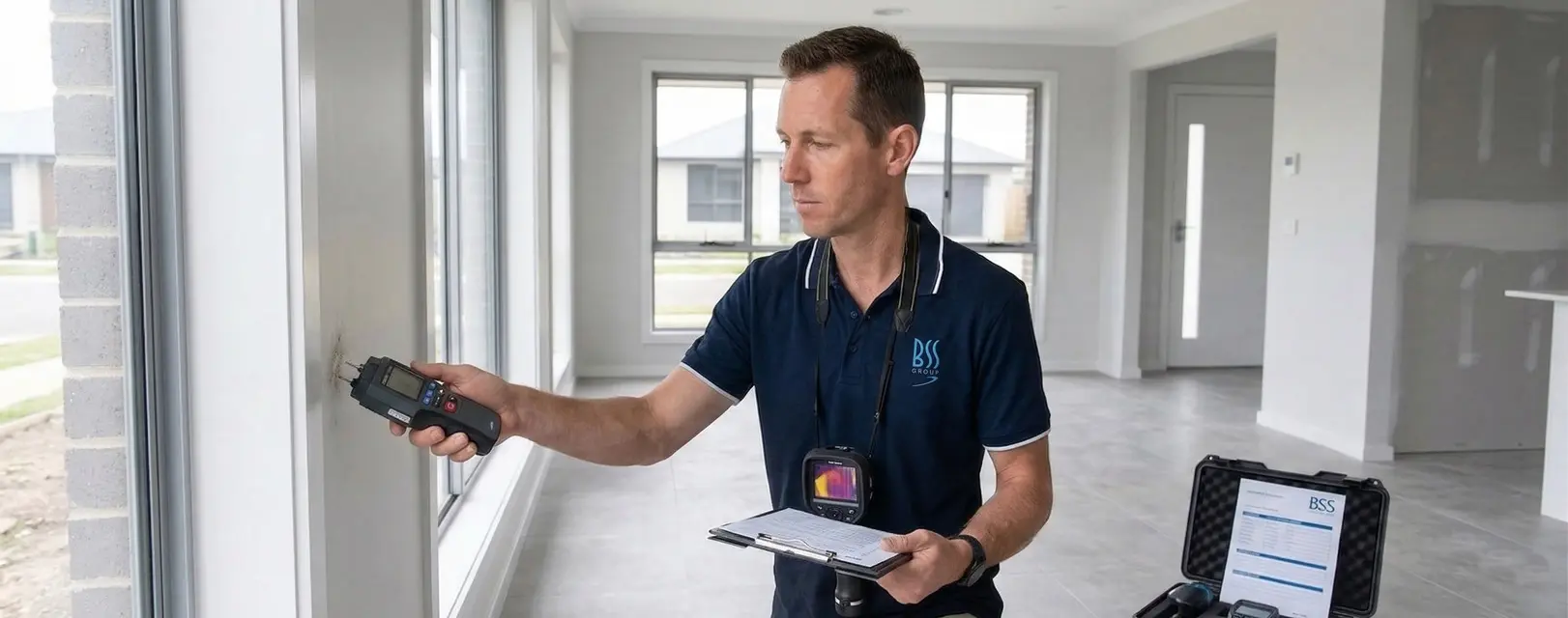 BSS Group inspector using moisture detection equipment